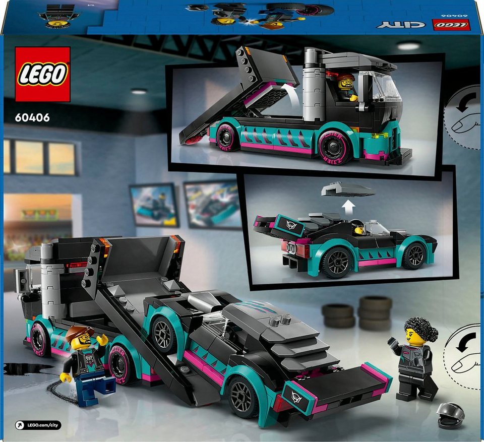 LEGO® Autotransporter mit Rennwagen (60406), LEGO City Konstruktionsspielsteine, (328 St), Made in Europe