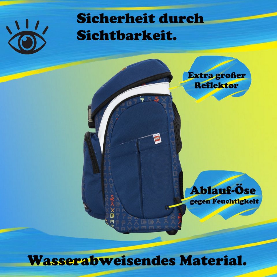 LEGO® Bags Schulranzen Lego Ninjago Einschulungs-Set "Explorer" mit gefüllter Federmappe (Set, 6-tlg., mit Schlamper, Turn- & Geldbeutel), ab der 1. Klasse, Ergonomisch, 16L Volumen, wasserabweisend