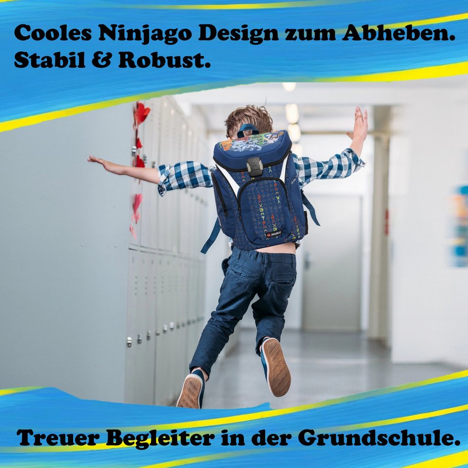 LEGO® Bags Schulranzen Lego Ninjago Einschulungs-Set "Explorer" mit gefüllter Federmappe (Set, 6-tlg., mit Schlamper, Turn- & Geldbeutel), ab der 1. Klasse, Ergonomisch, 16L Volumen, wasserabweisend