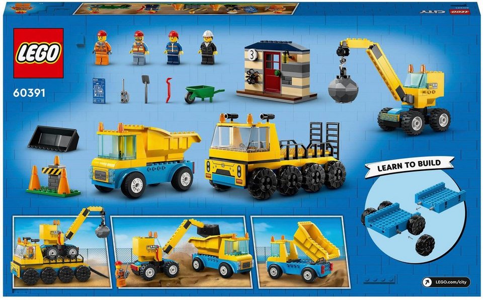 LEGO® Baufahrzeuge und Kran mit Abrissbirne (60391), LEGO® City Konstruktionsspielsteine, (235 St), Made in Europe