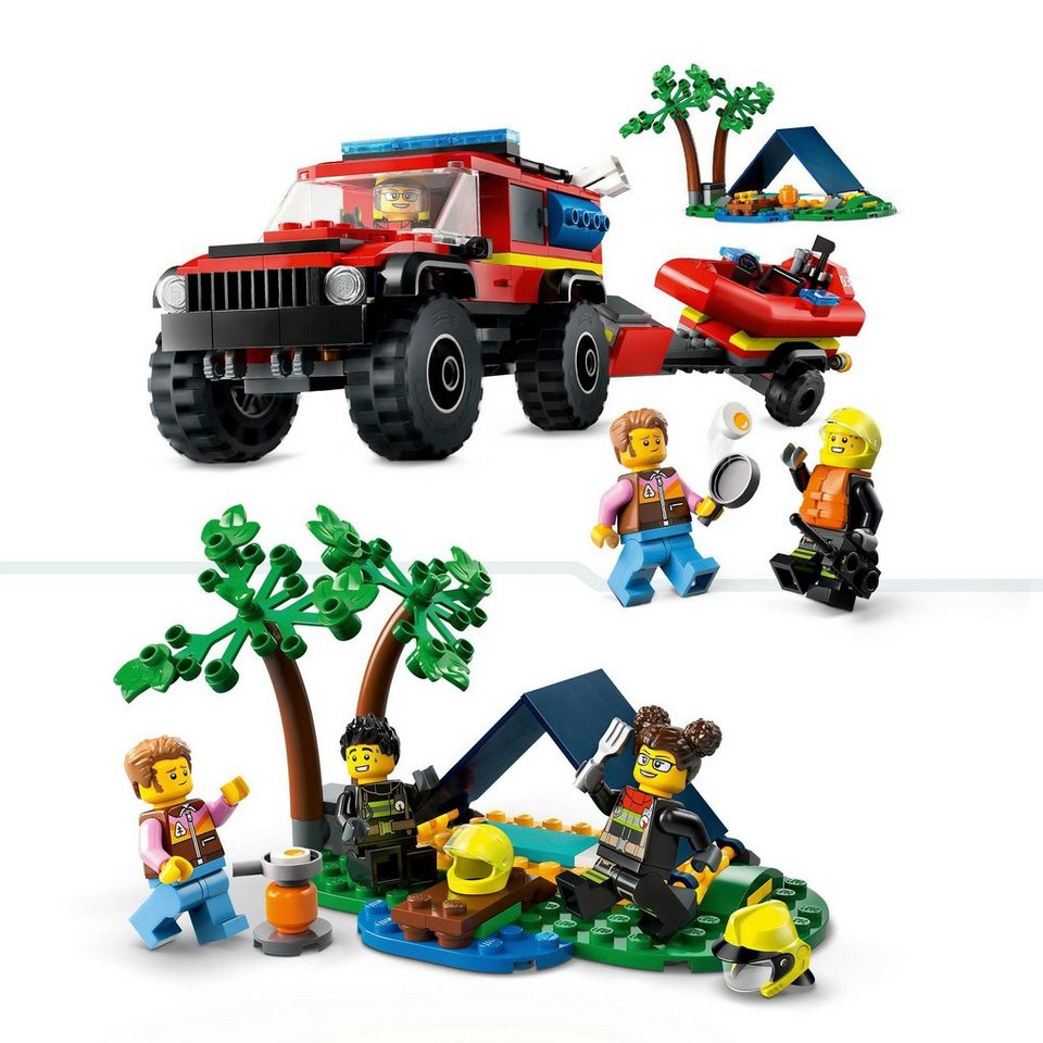 LEGO® Feuerwehrgeländewagen mit Rettungsboot (60412), LEGO City Konstruktionsspielsteine, (301 St), Made in Europe