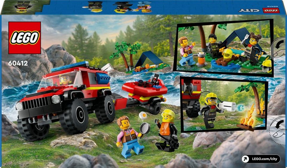 LEGO® Feuerwehrgeländewagen mit Rettungsboot (60412), LEGO City Konstruktionsspielsteine, (301 St), Made in Europe