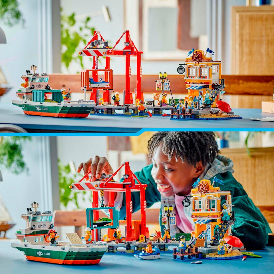 LEGO® Hafen mit Frachtschiff (60422), LEGO City Konstruktionsspielsteine, (1226 St), Made in Europe