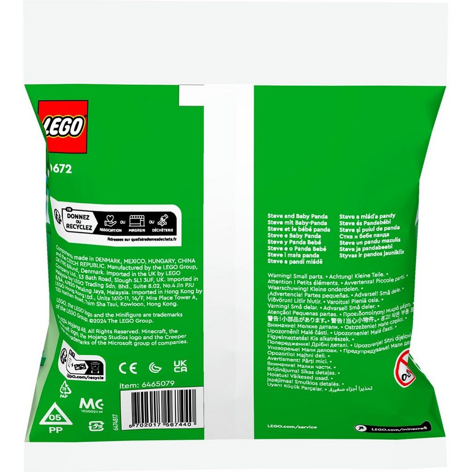LEGO® LEGO Minecraft Steve mit Baby-Panda, Spielbausteine