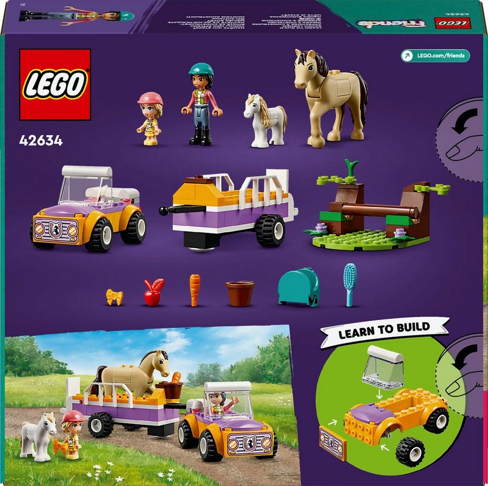 LEGO® Pferde- und Pony-Anhänger (42634), LEGO Friends Konstruktionsspielsteine, (105 St), Made in Europe