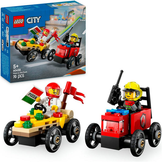 LEGO® Pizzalieferwagen vs. Löschauto (60458), LEGO City Konstruktionsspielsteine, (70 St), Made in Europe