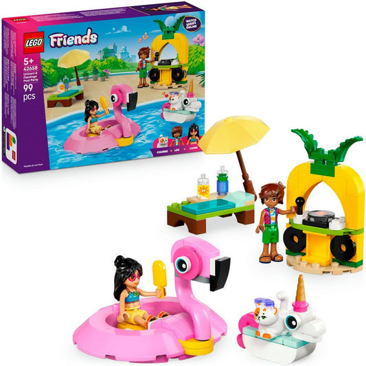 LEGO® Poolparty mit Einhorn und Flamingo (42658), LEGO Friends Konstruktionsspielsteine, (99 St), Made in Europe