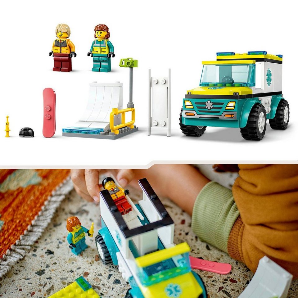 LEGO® Rettungswagen und Snowboarder (60403), LEGO City Konstruktionsspielsteine, (79 St), Made in Europe