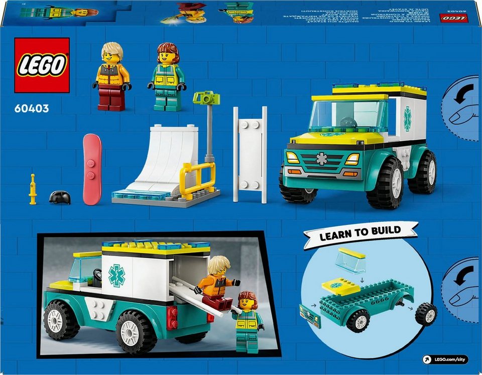 LEGO® Rettungswagen und Snowboarder (60403), LEGO City Konstruktionsspielsteine, (79 St), Made in Europe