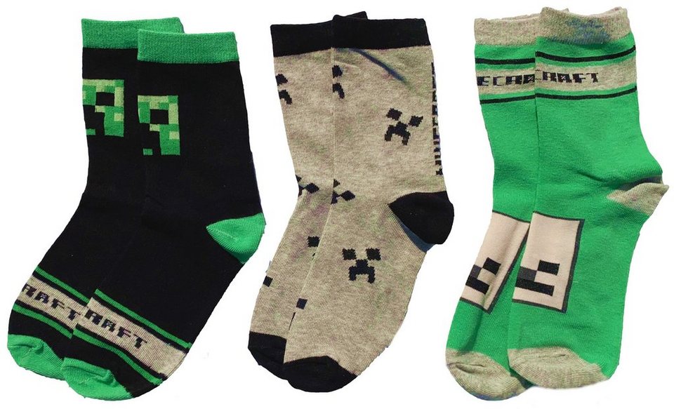 Minecraft Freizeitsocken MINECRAFT Kindersocken Jungen + Mädchen 6 Paar Gr.27/30 35/38 39/42 Minecraft Socken Kinder Jugendliche Jungen Mädchen