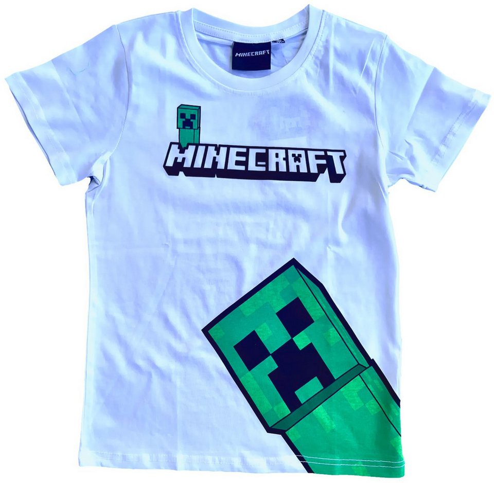 Minecraft T-Shirt MINECRAFT weiß T-Shirt Jungen + Mädchen 6 8 9 10 11 12 Jahre Minecraft Logoshirt