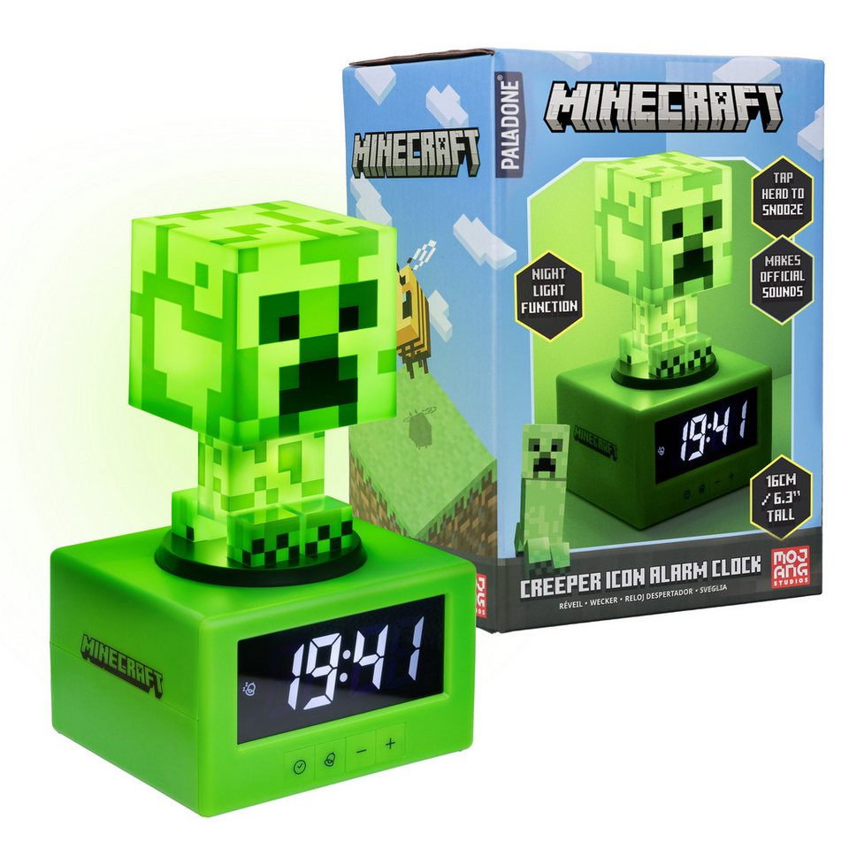 Paladone Kinderwecker Minecraft Creeper Wecker - Offiziell Lizenziertes Icon Nachtlicht spielt iconische In-Game Sounds