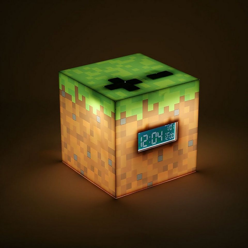 Paladone Uhr Minecraft Wecker SunriseMusik Grasblock Sound & Light (USB)