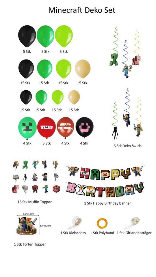 Party Flamingo Aufblasbares Partyzubehör Minecraft Party Set Girlande Deko Kindergeburtstag Geburtstag