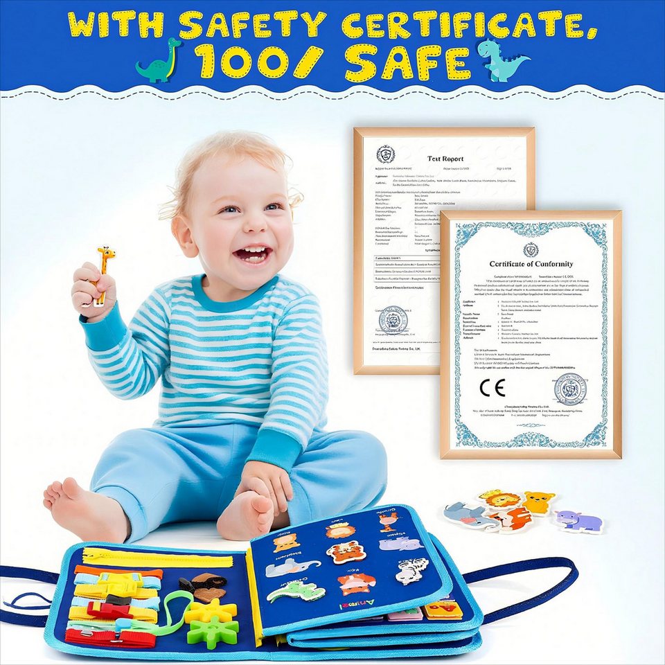 POPOLIC Lernspielzeug Busy Board für Kinder - Activity Board Montessori Spielzeug (Motorik Lernspielzeug Kleinkind Sensorik Spielzeug Quiet Book, 1-St), für 1 2 3 4 5 Jahre Junge und Mädchen
